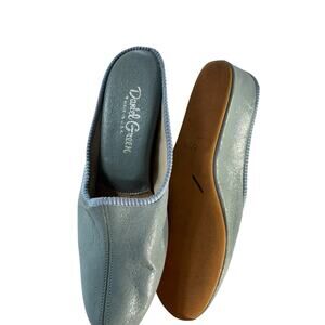 1950s Daniel Green Blue Leather Slippers Womens 7 Vintage Hollywood Boudoir New